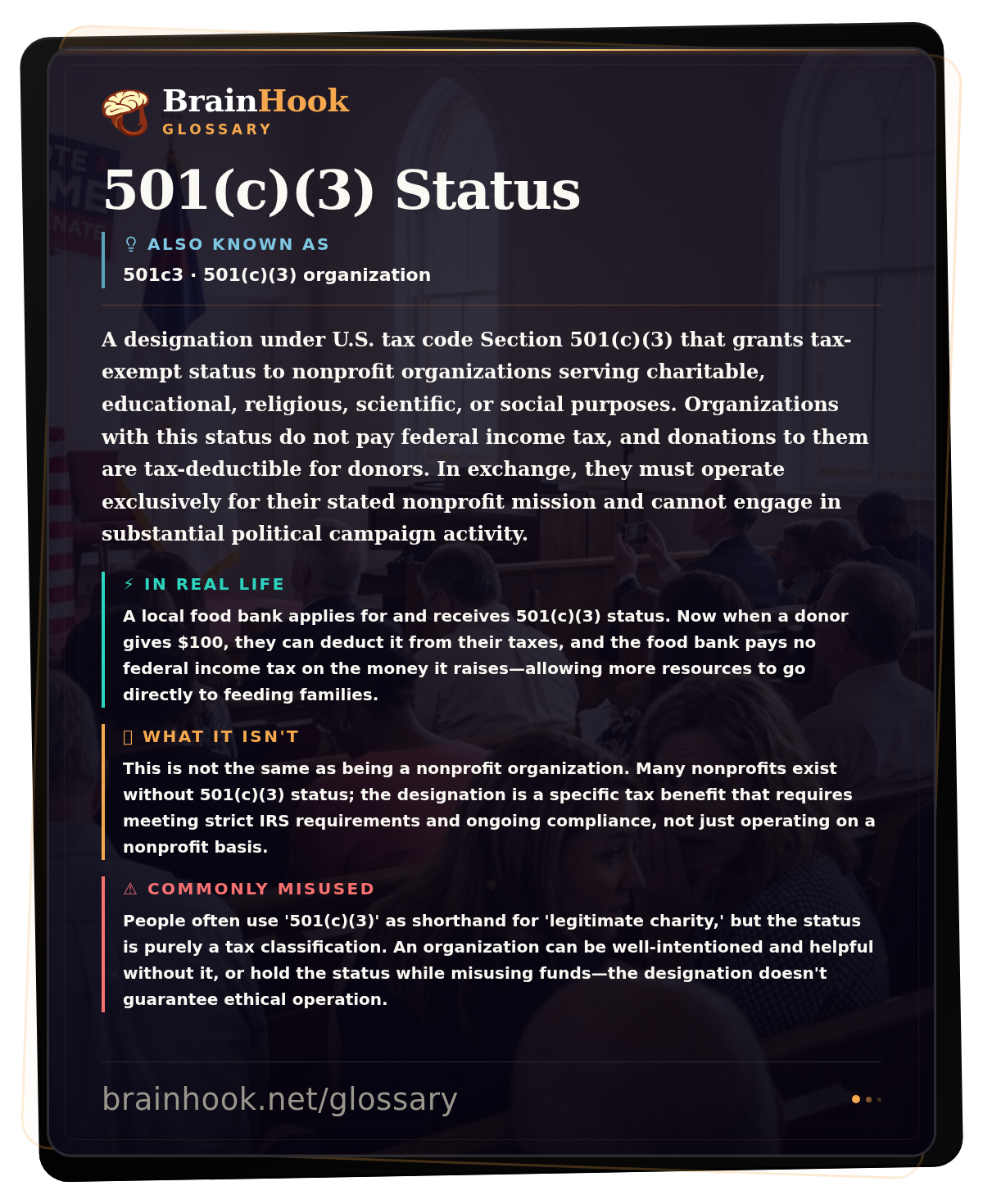 501(c)(3) Status — BrainHook Glossary card