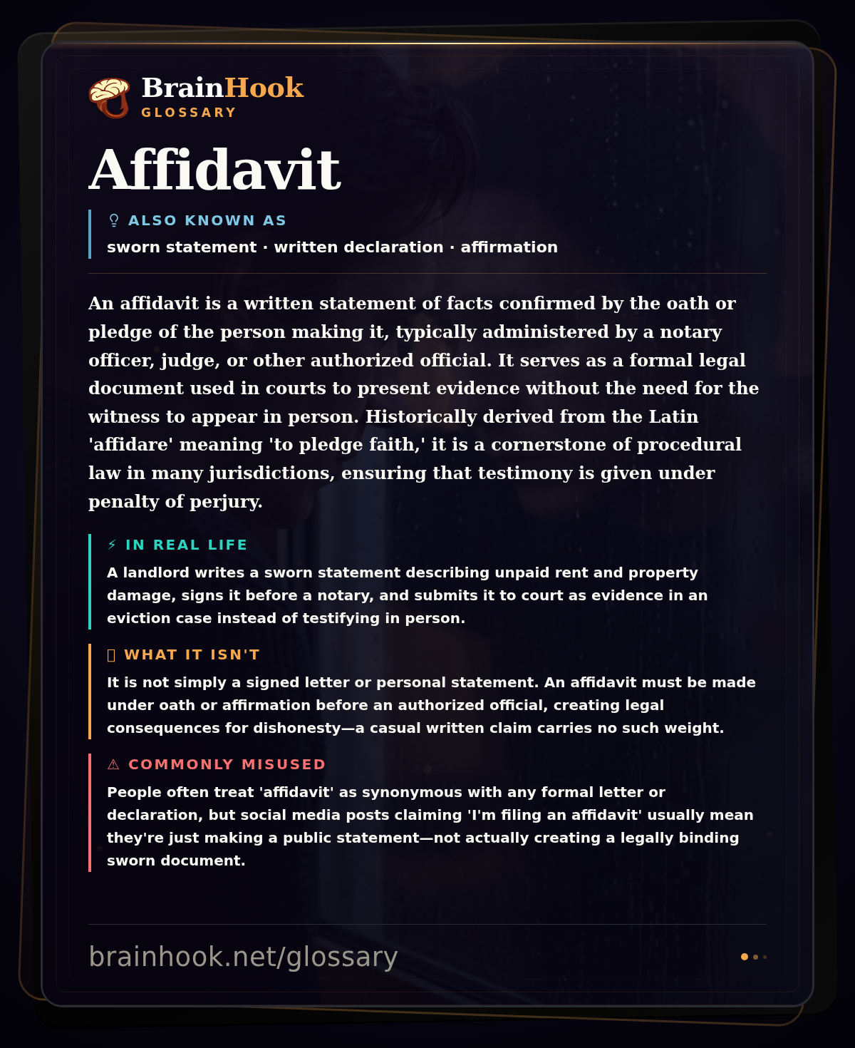 Affidavit — BrainHook Glossary card