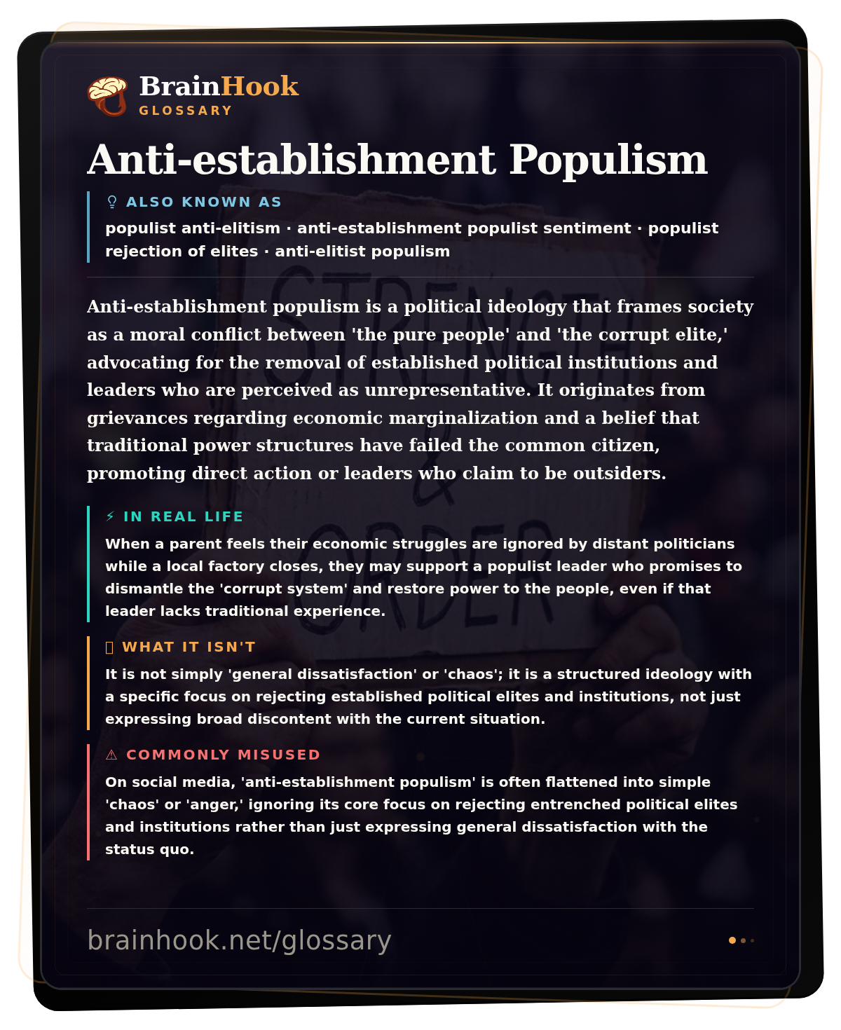 Anti-establishment Populism — BrainHook Glossary card