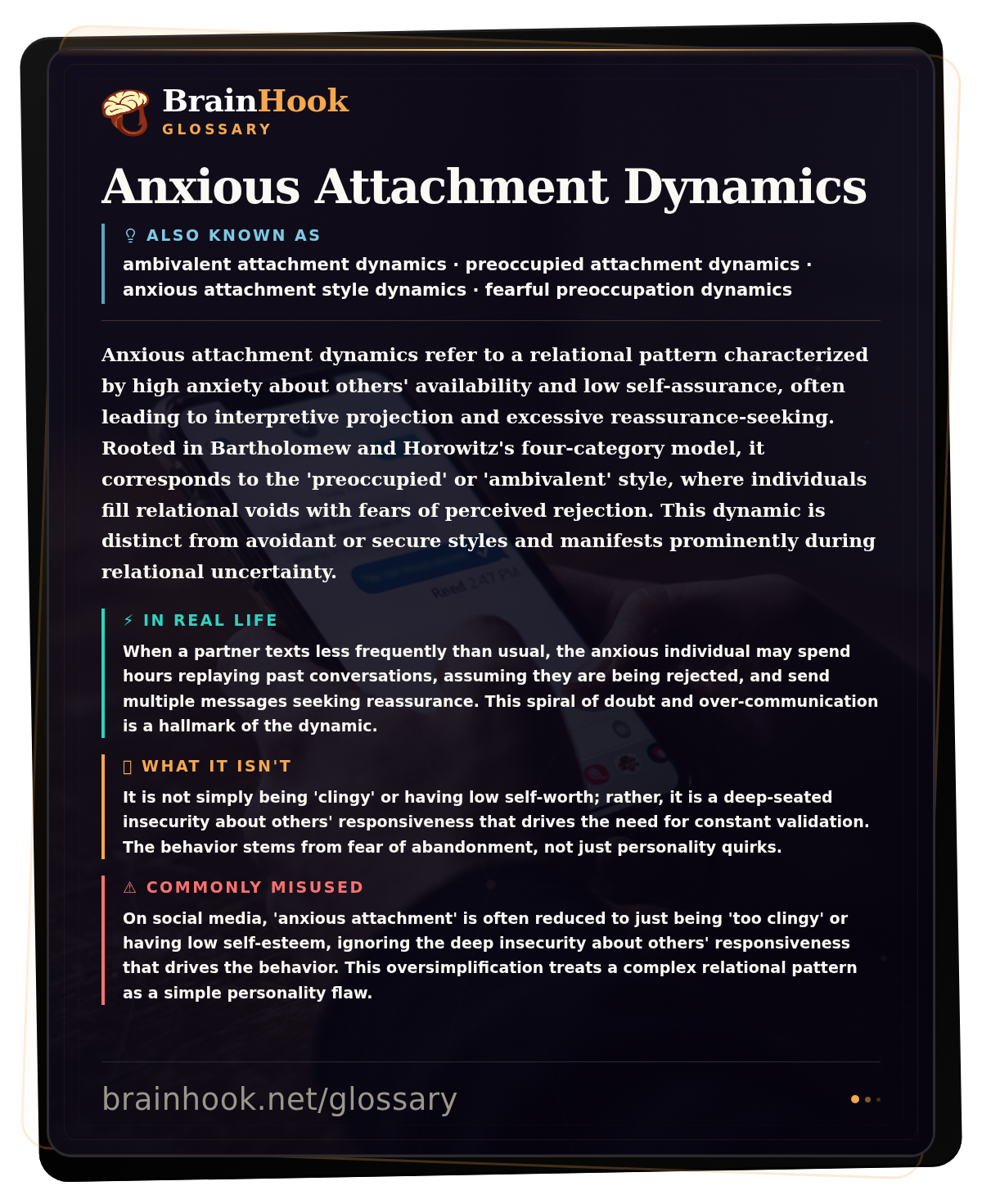 Anxious Attachment Dynamics — BrainHook Glossary card