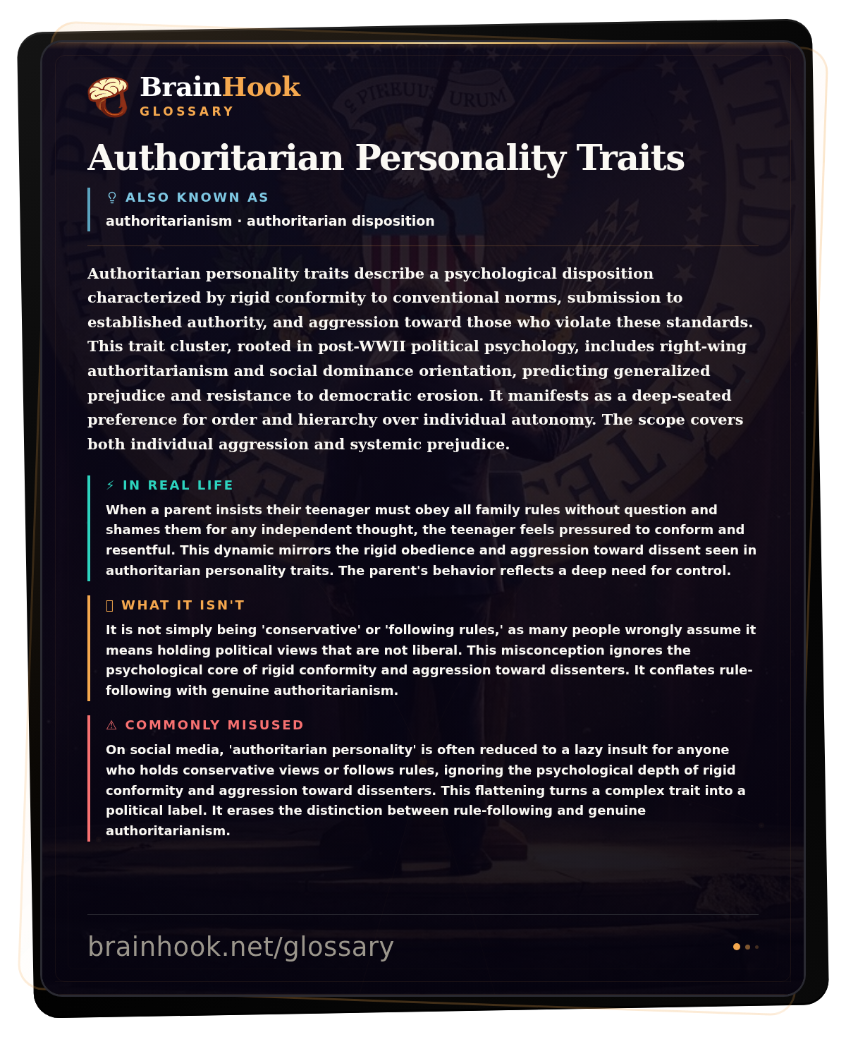 Authoritarian Personality Traits — BrainHook Glossary card