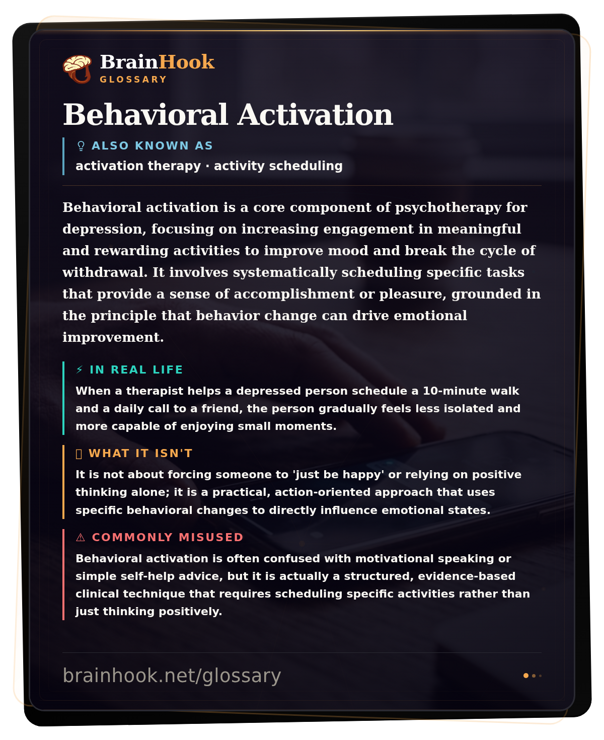 Behavioral Activation — BrainHook Glossary card