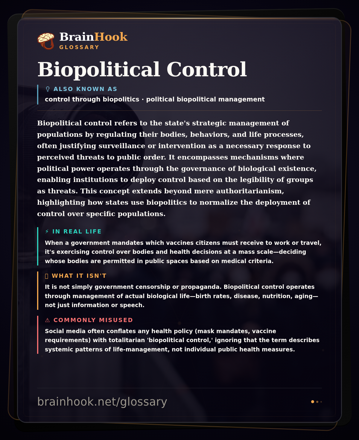 Biopolitical Control — BrainHook Glossary card