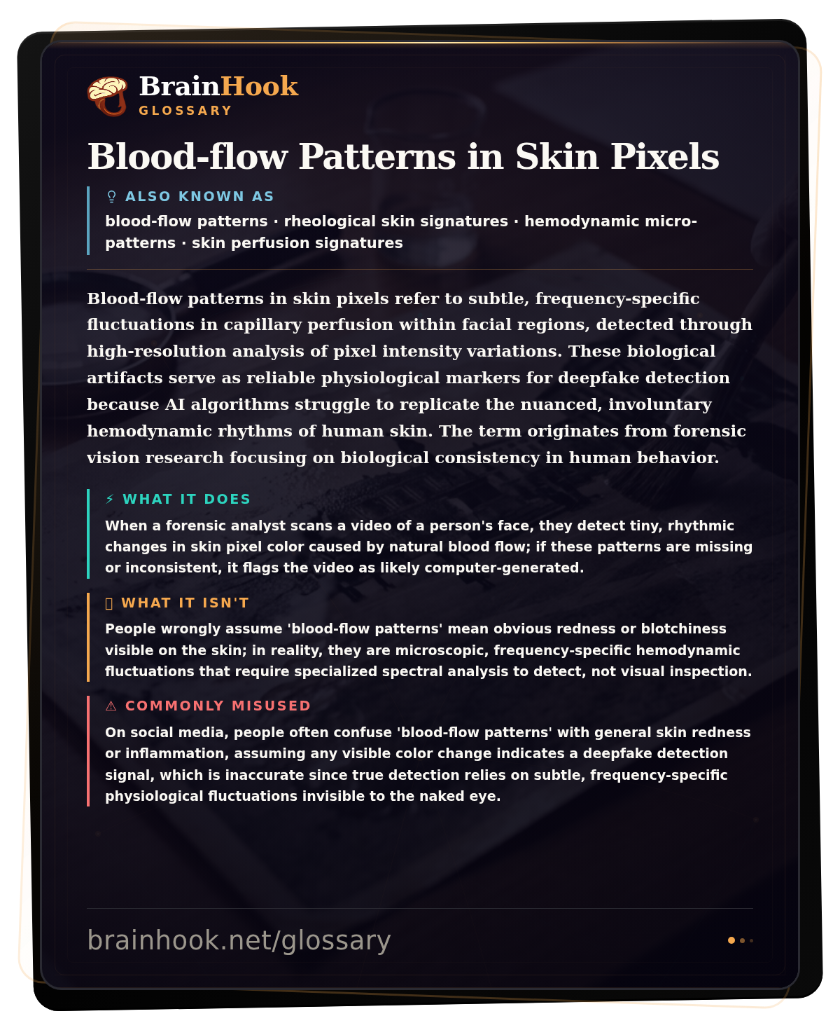 Blood-flow Patterns in Skin Pixels — BrainHook Glossary card