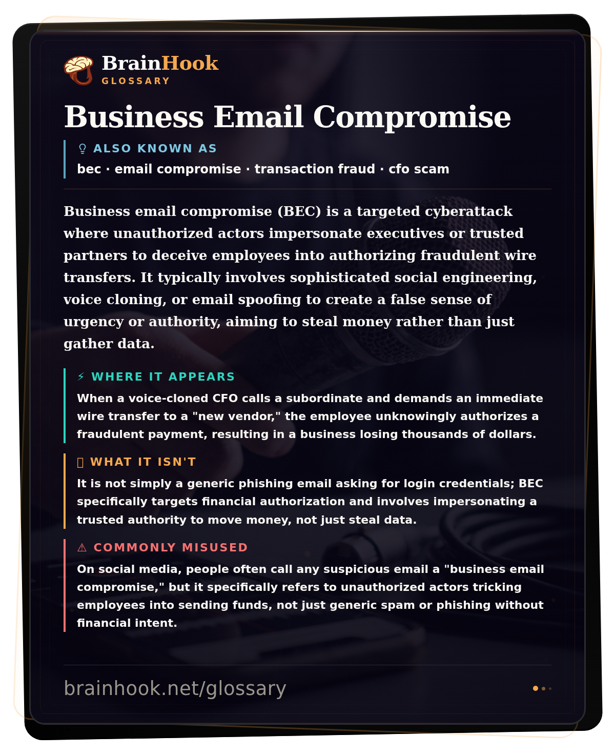 Business Email Compromise — BrainHook Glossary card