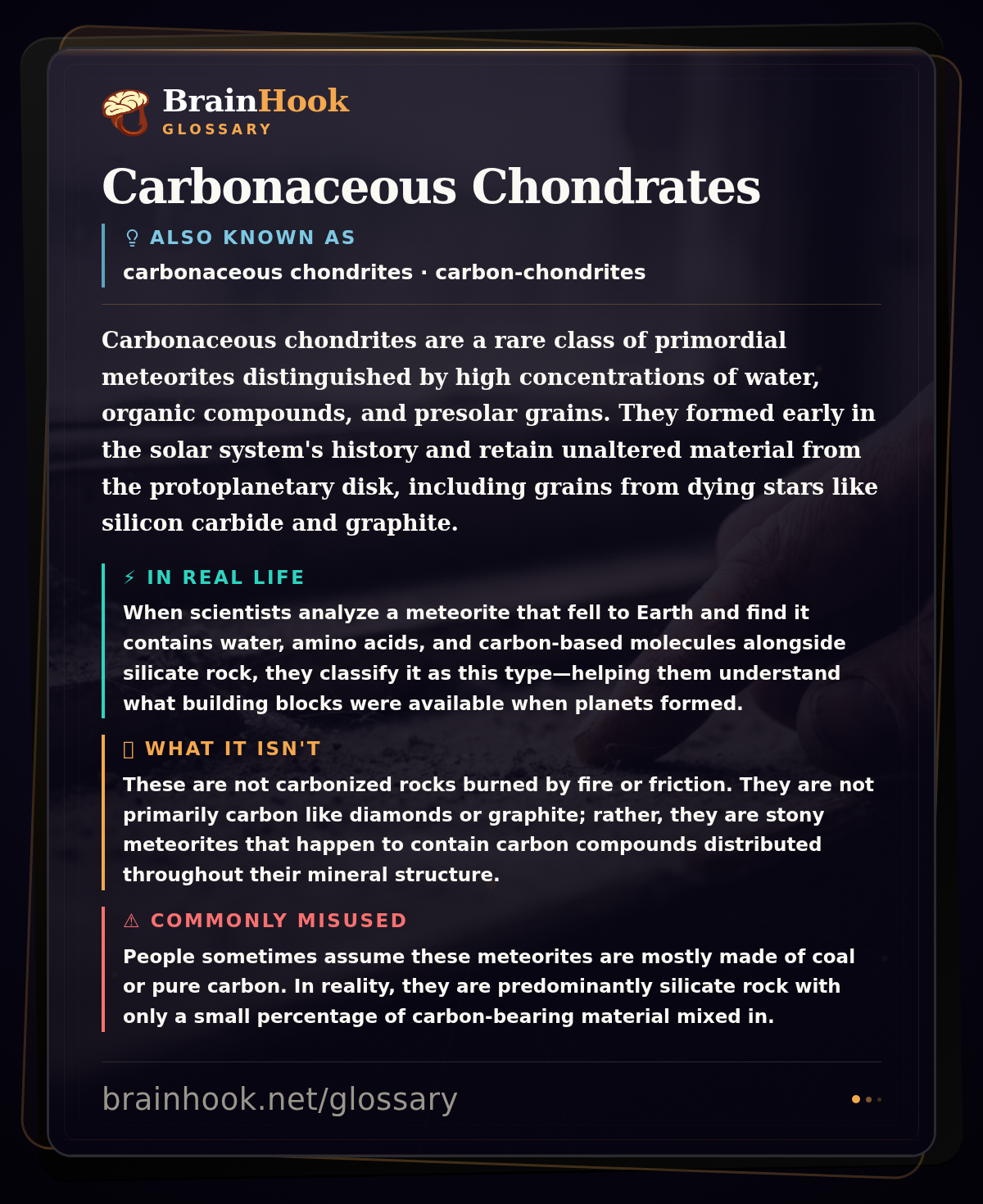 Carbonaceous Chondrates — BrainHook Glossary card