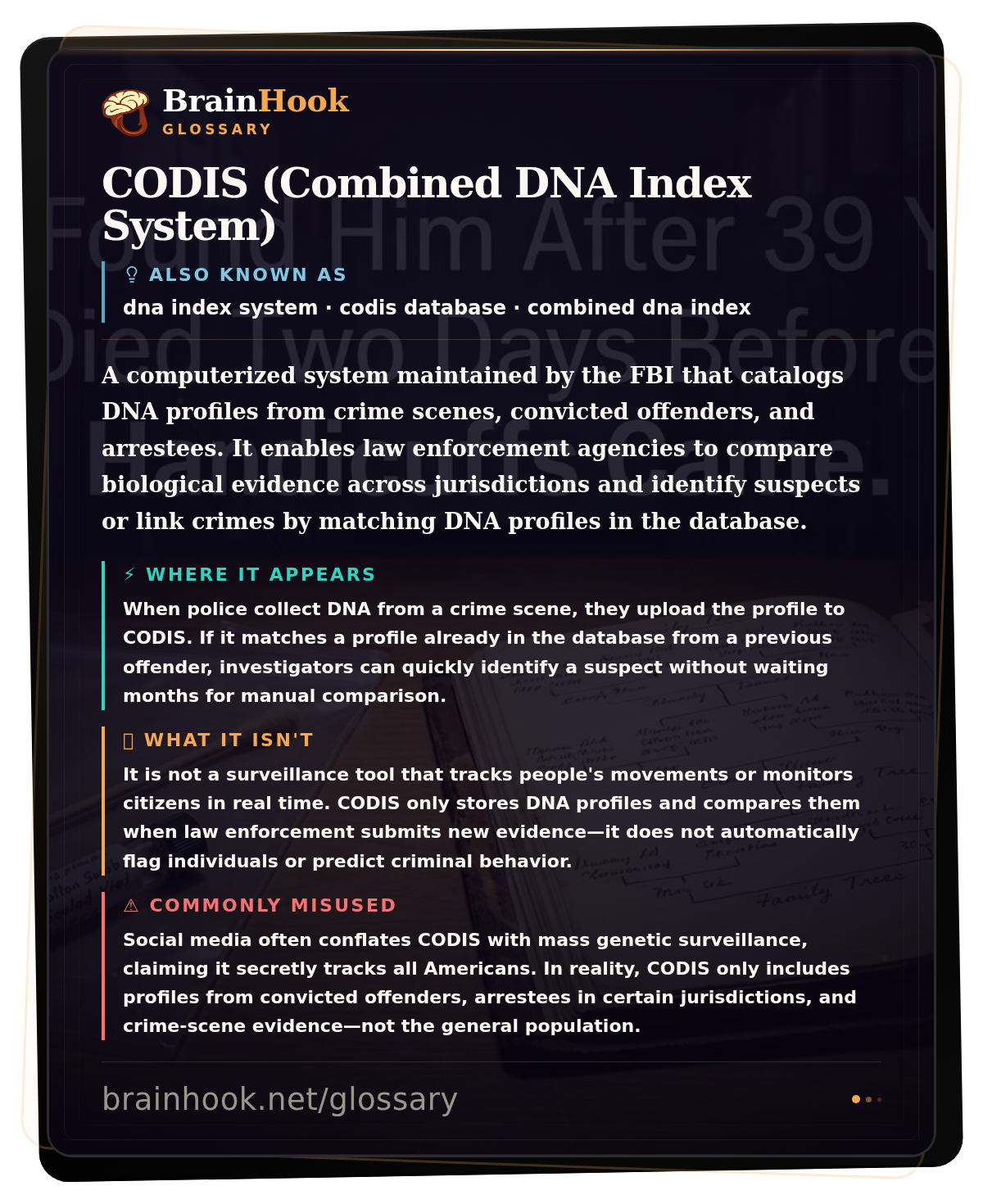 CODIS (Combined DNA Index System) — BrainHook Glossary card