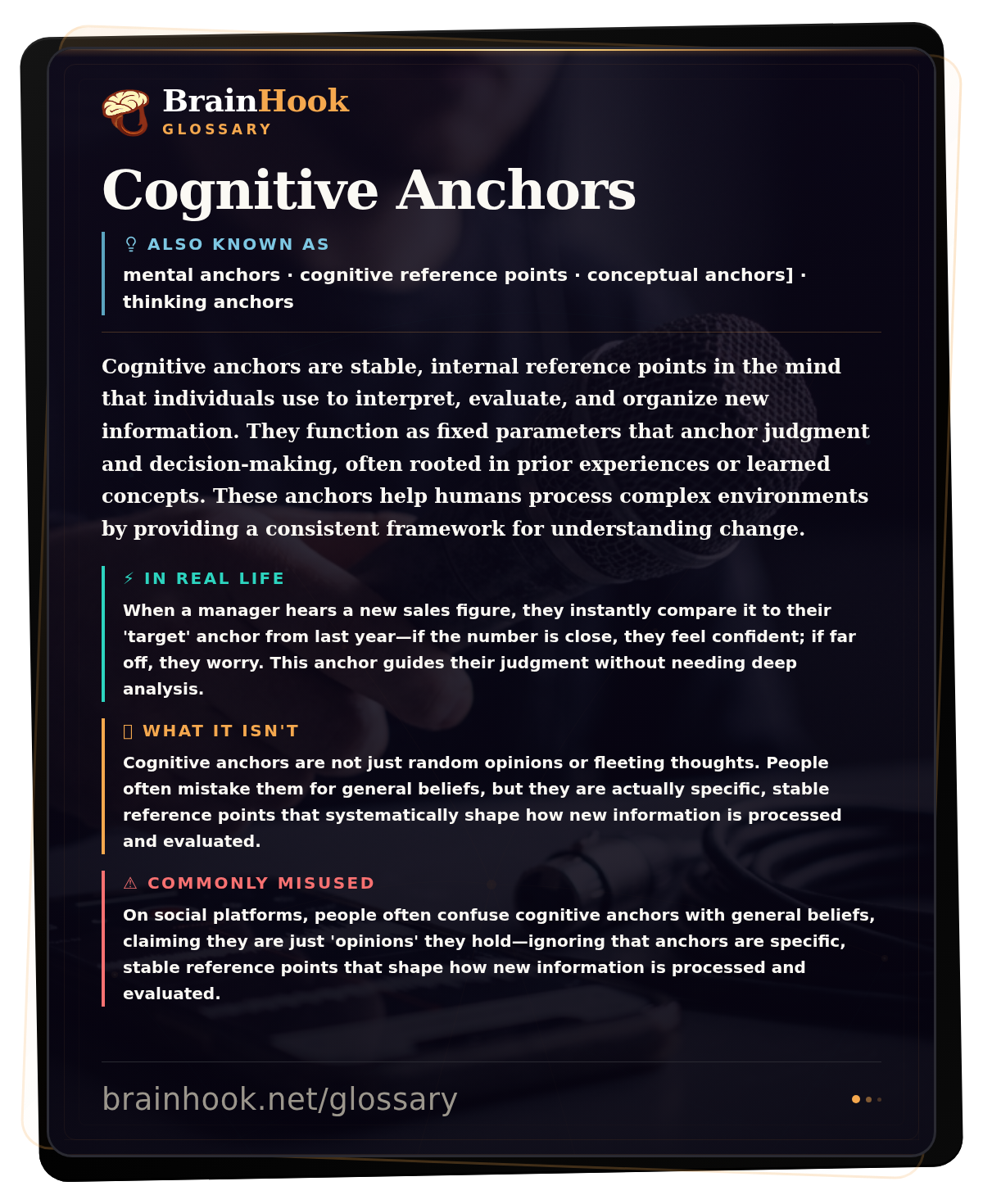 Cognitive Anchors — BrainHook Glossary card
