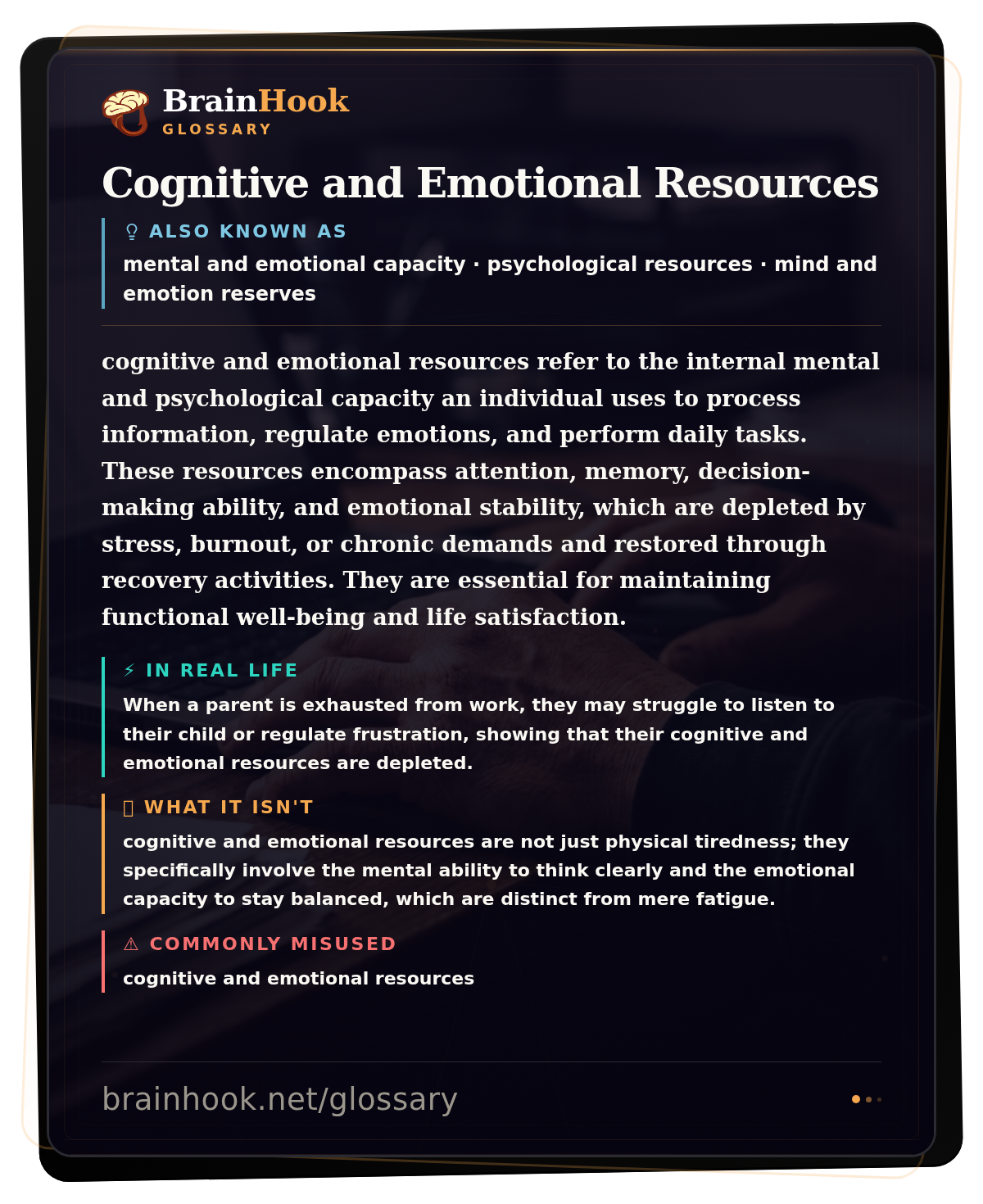 Cognitive and Emotional Resources — BrainHook Glossary card