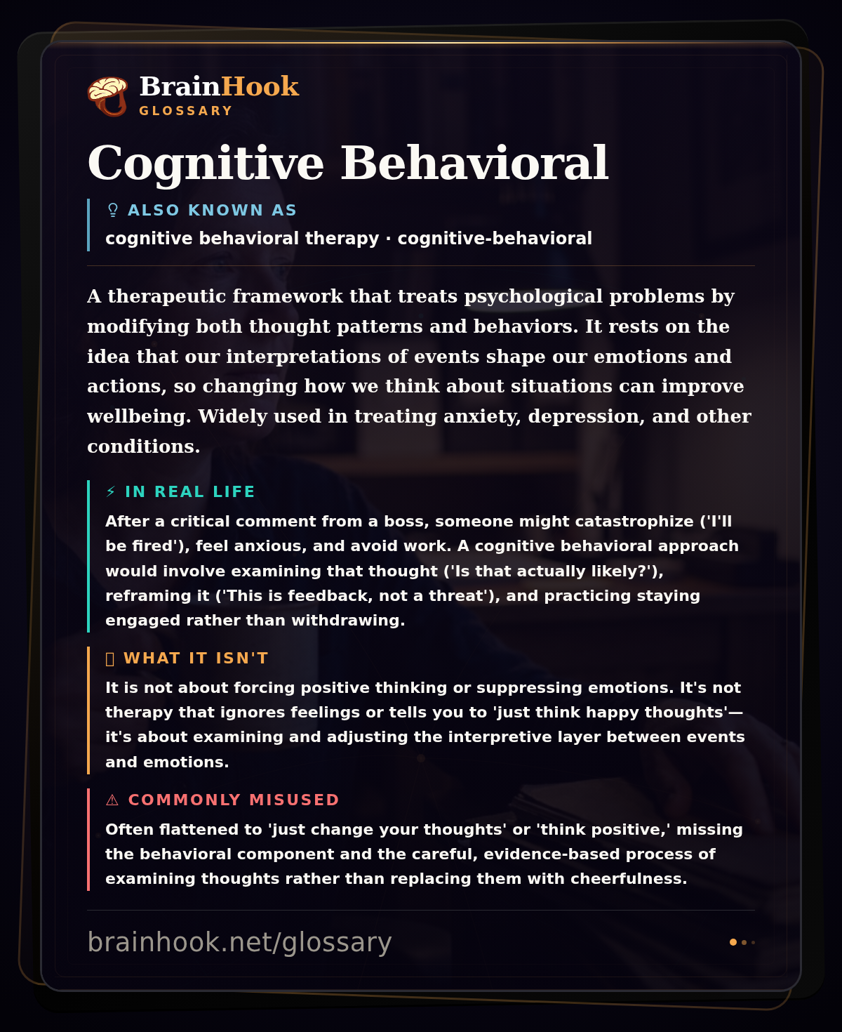 Cognitive Behavioral — BrainHook Glossary card