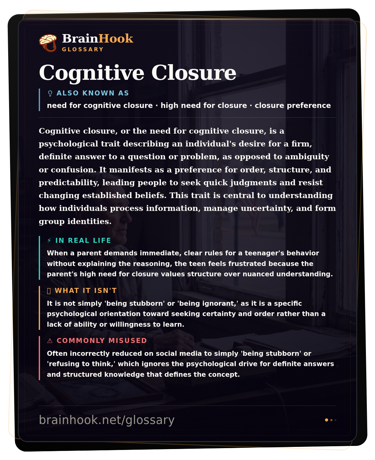 Cognitive Closure — BrainHook Glossary card
