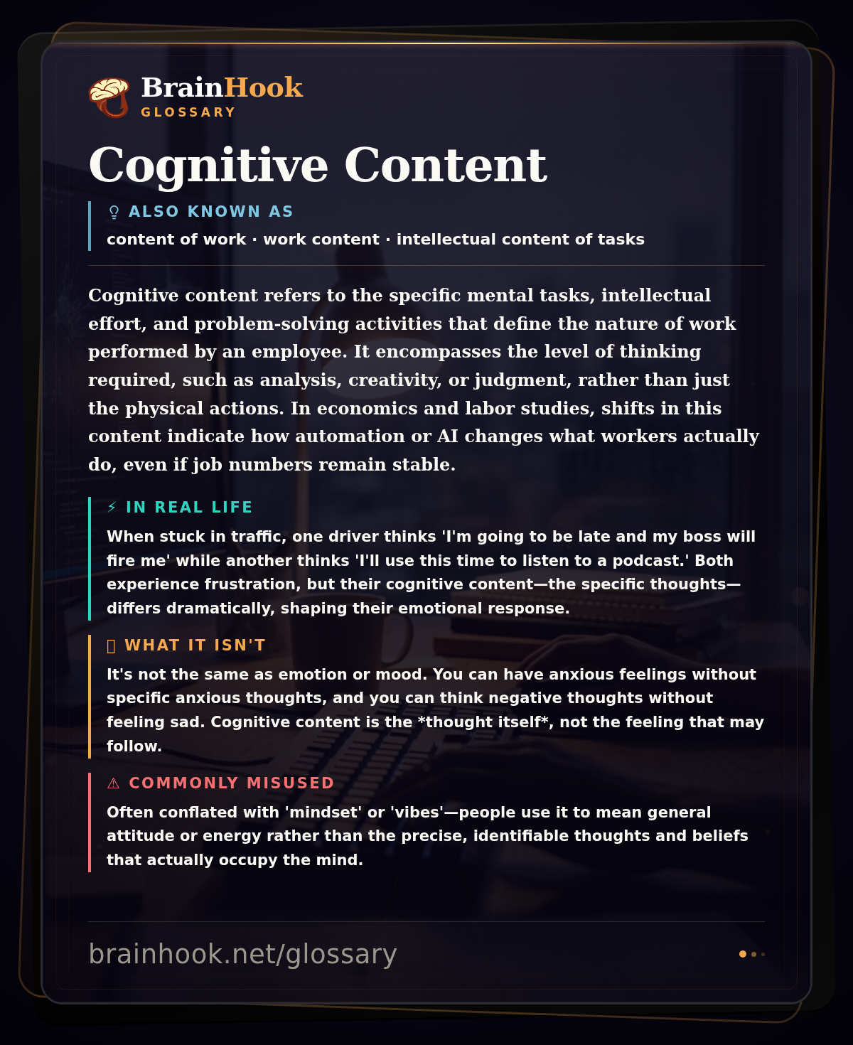Cognitive Content — BrainHook Glossary card