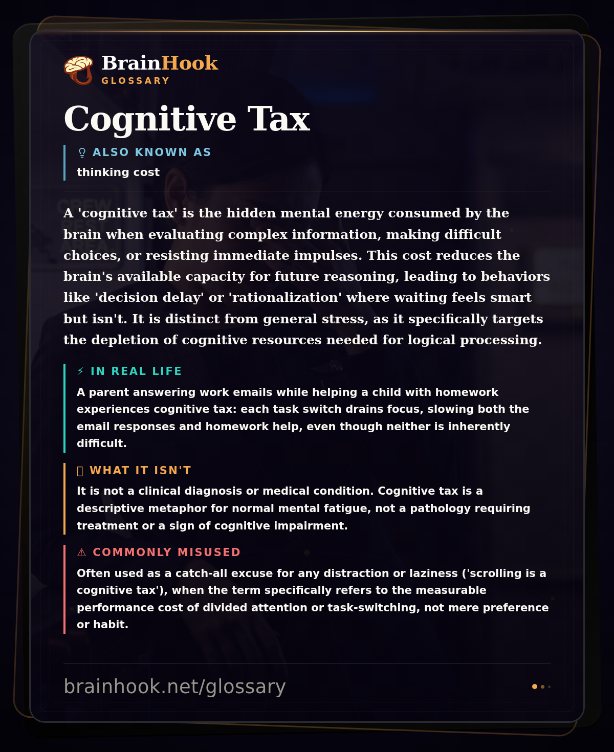 Cognitive Tax — BrainHook Glossary card