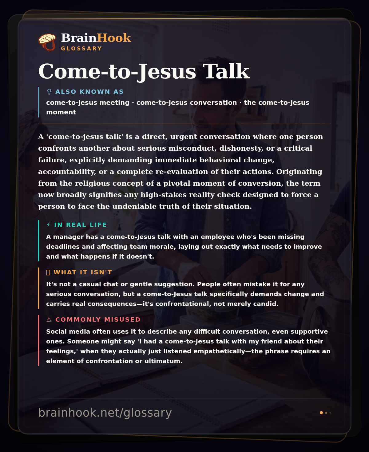 Come-to-Jesus Talk — BrainHook Glossary card