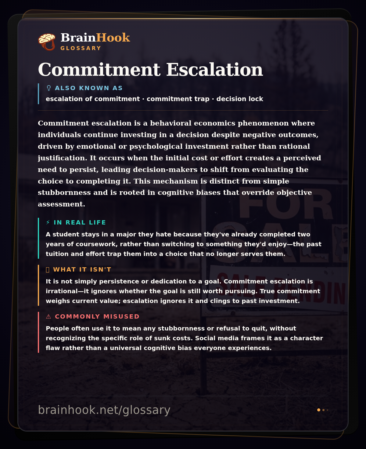 Commitment Escalation — BrainHook Glossary card