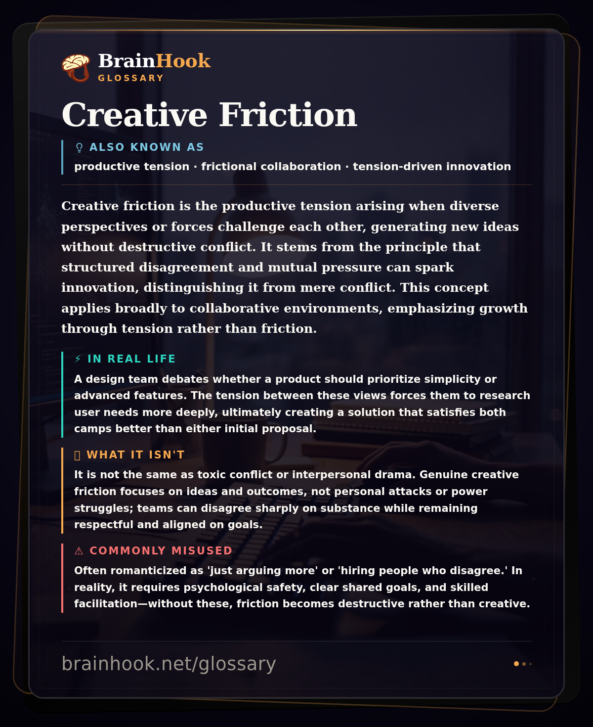 Creative Friction — BrainHook Glossary card