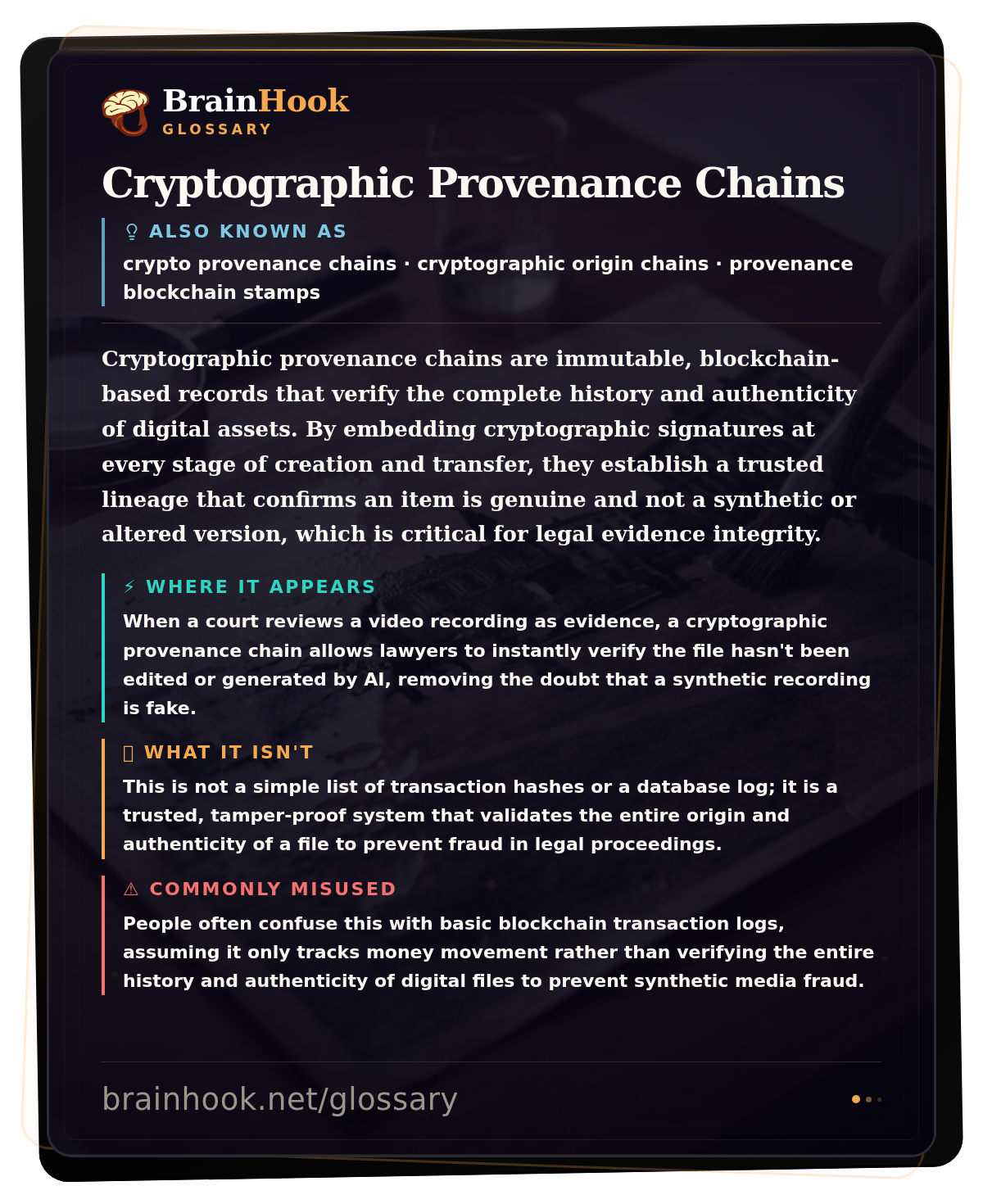 Cryptographic Provenance Chains — BrainHook Glossary card