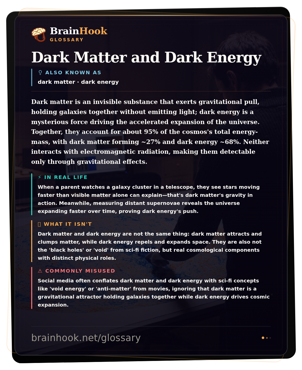 Dark Matter and Dark Energy — BrainHook Glossary card