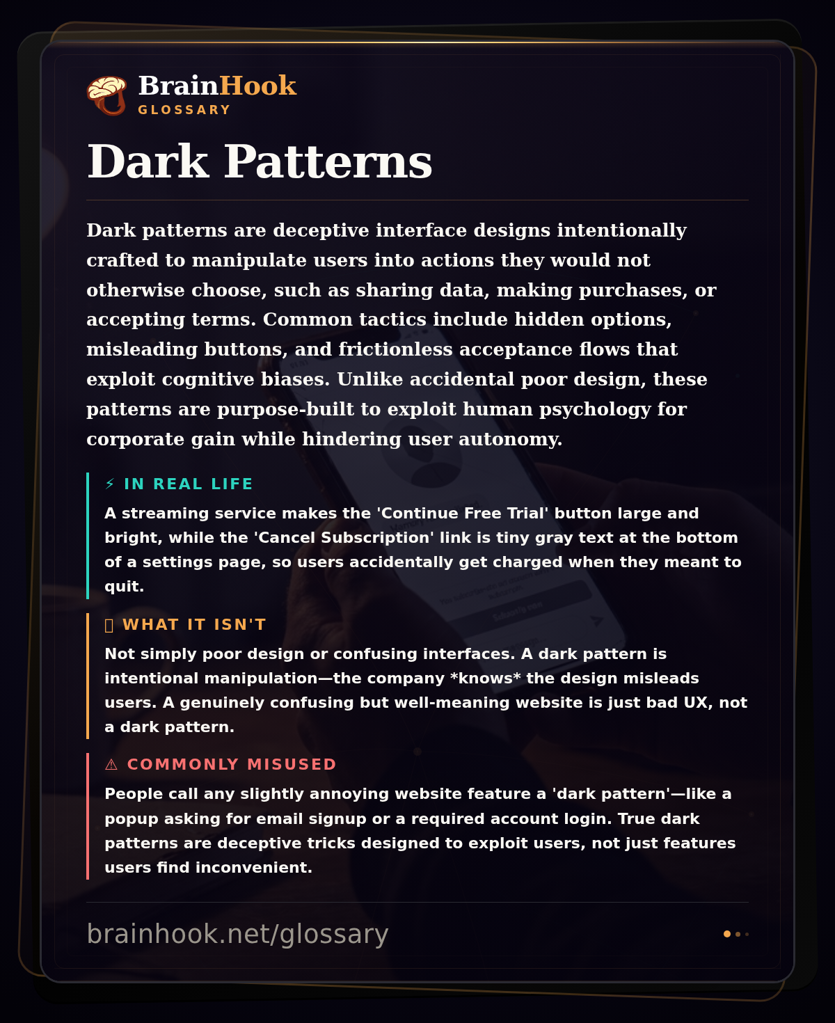 Dark Patterns — BrainHook Glossary card