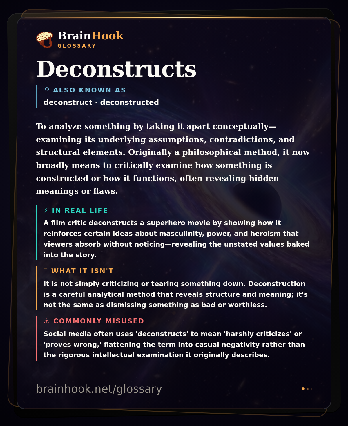 Deconstructs — BrainHook Glossary card
