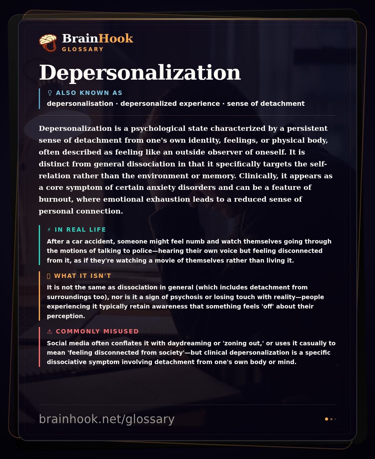 Depersonalization — BrainHook Glossary card