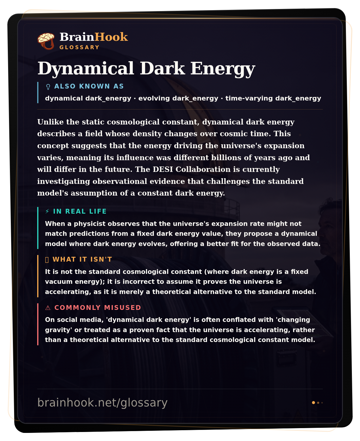 Dynamical Dark Energy — BrainHook Glossary card