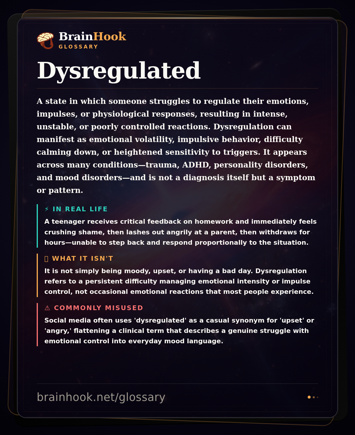 Dysregulated — BrainHook Glossary card