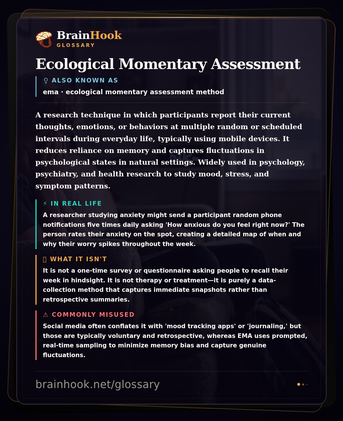 Ecological Momentary Assessment — BrainHook Glossary card