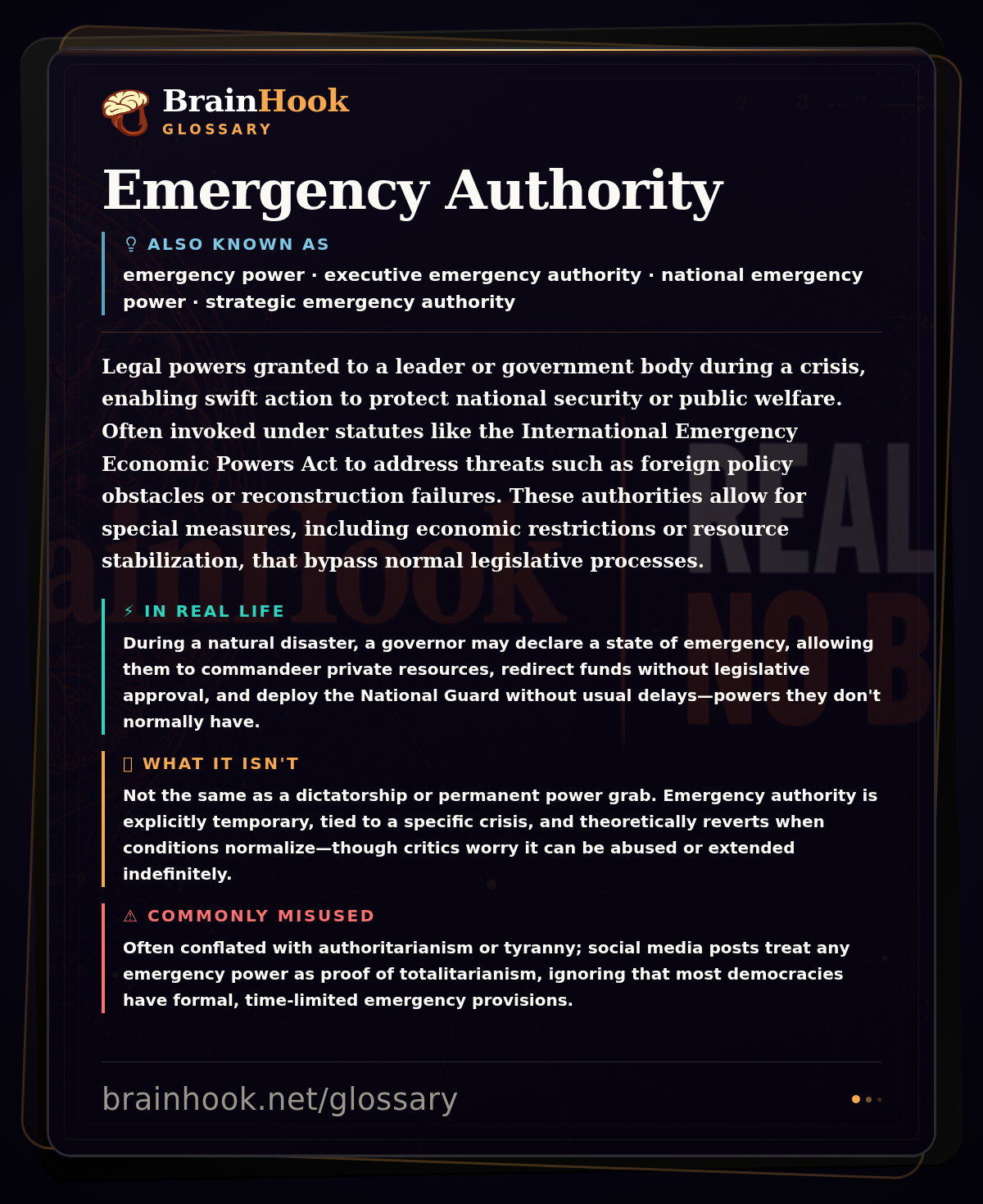 Emergency Authority — BrainHook Glossary card