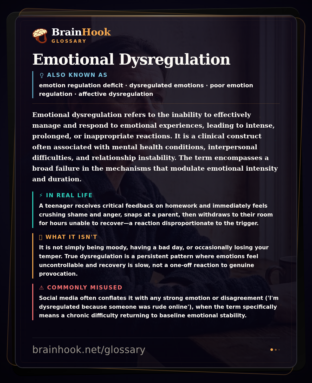Emotional Dysregulation — BrainHook Glossary card