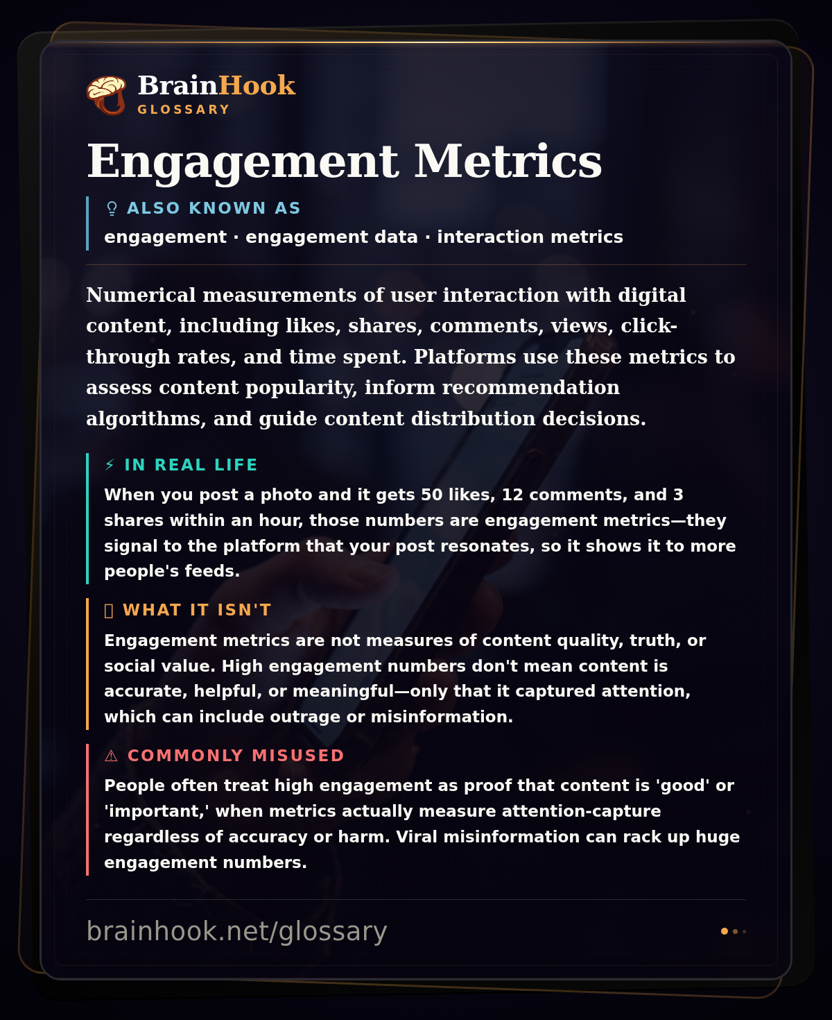 Engagement Metrics — BrainHook Glossary card