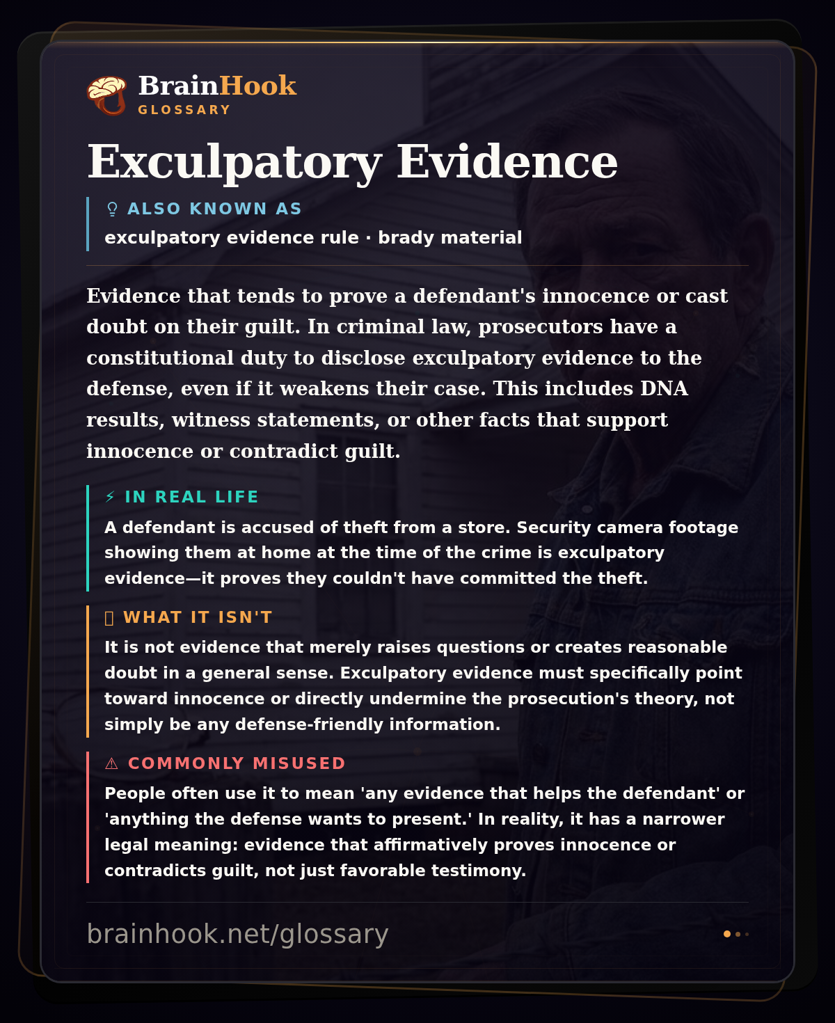 Exculpatory Evidence — BrainHook Glossary card