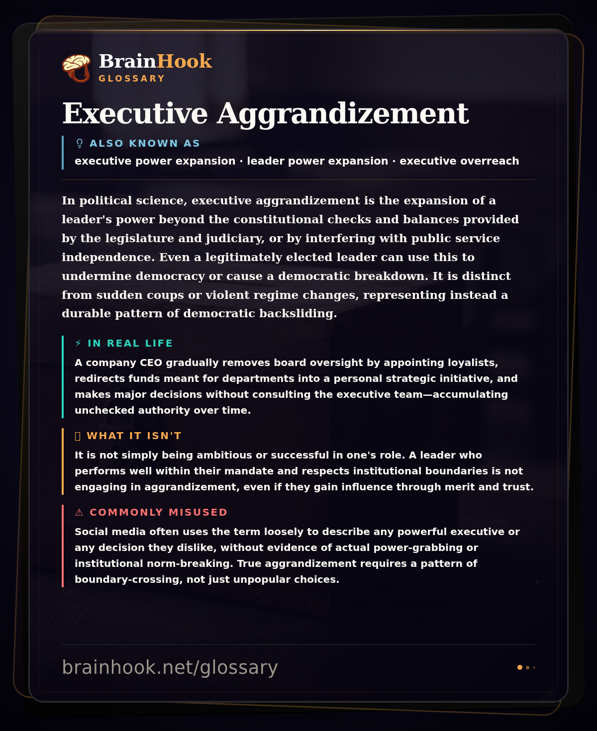 Executive Aggrandizement — BrainHook Glossary card