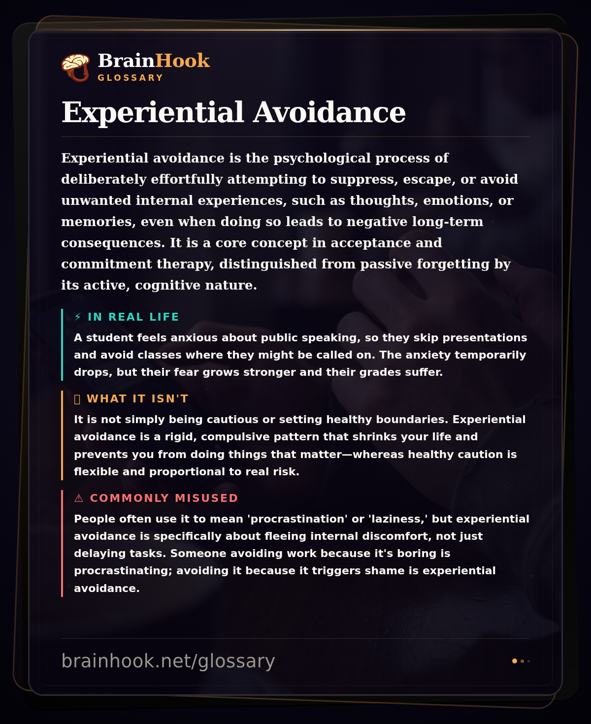 Experiential Avoidance — BrainHook Glossary card