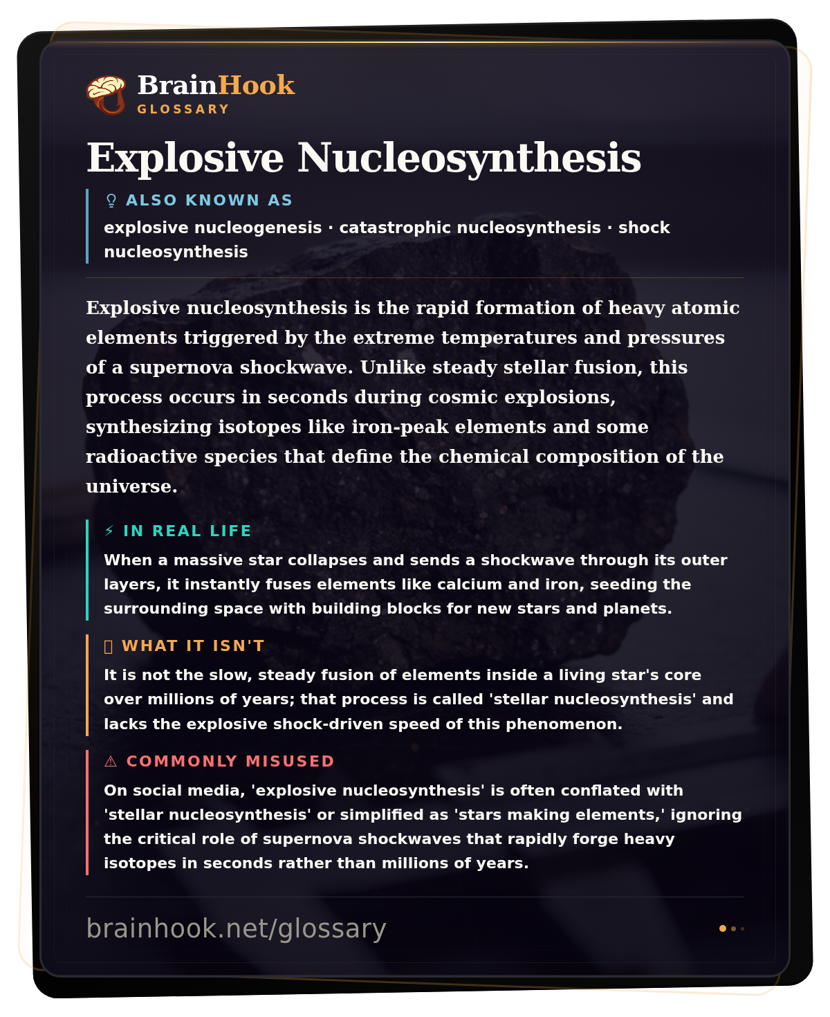 Explosive Nucleosynthesis — BrainHook Glossary card