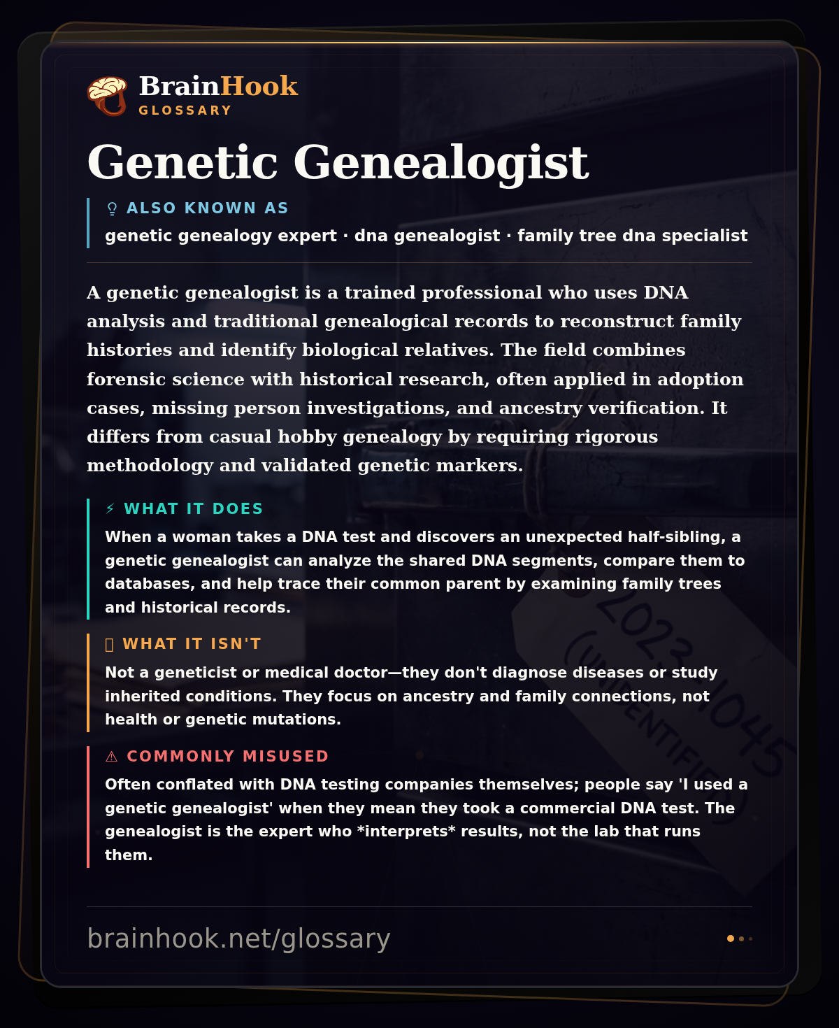 Genetic Genealogist — BrainHook Glossary card