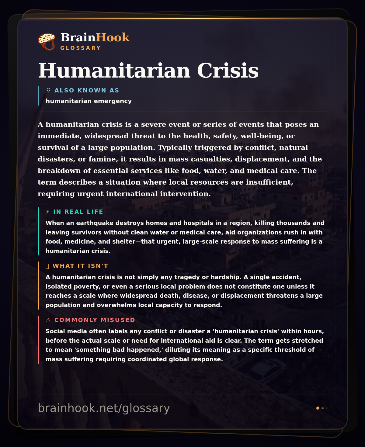 Humanitarian Crisis — BrainHook Glossary card