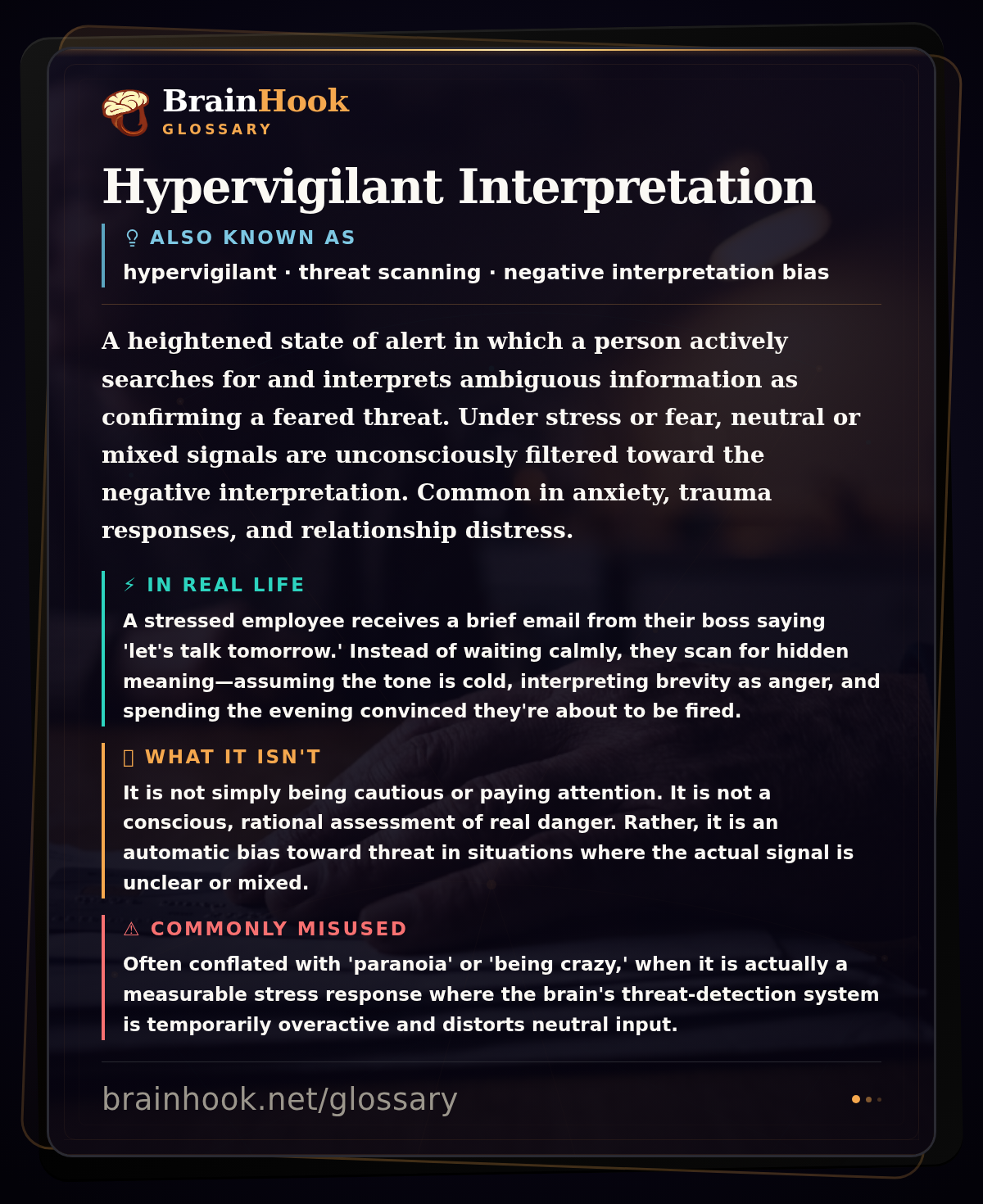 Hypervigilant Interpretation — BrainHook Glossary card