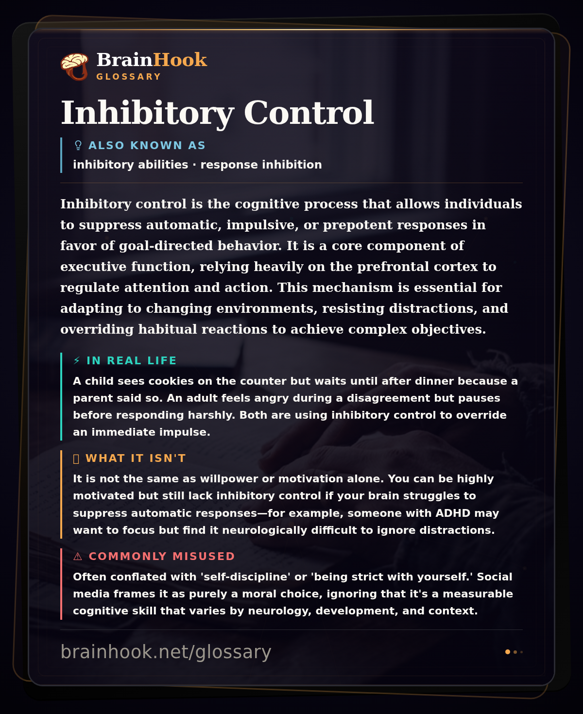 Inhibitory Control — BrainHook Glossary card