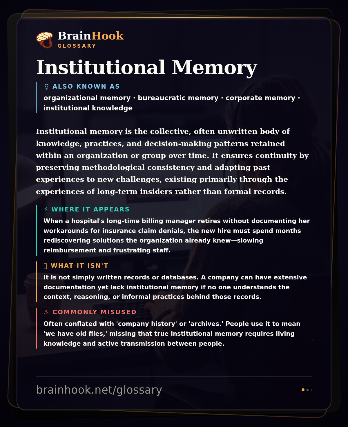 Institutional Memory — BrainHook Glossary card