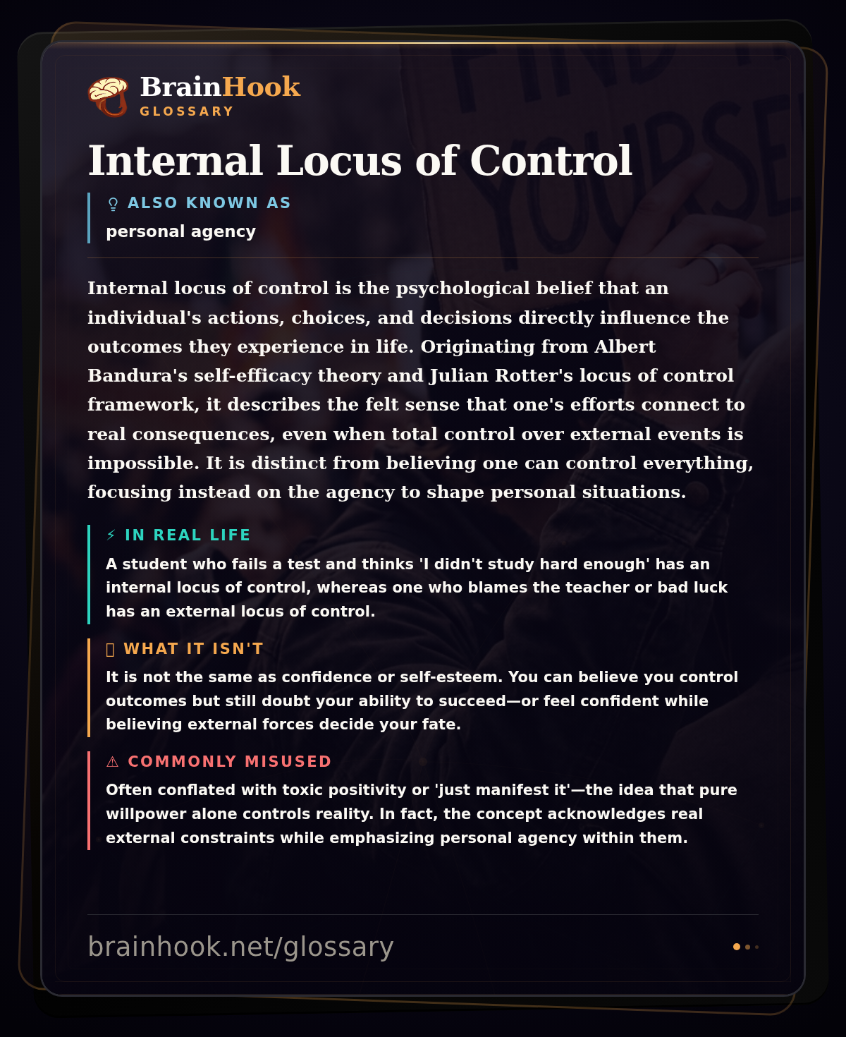 Internal Locus of Control — BrainHook Glossary card