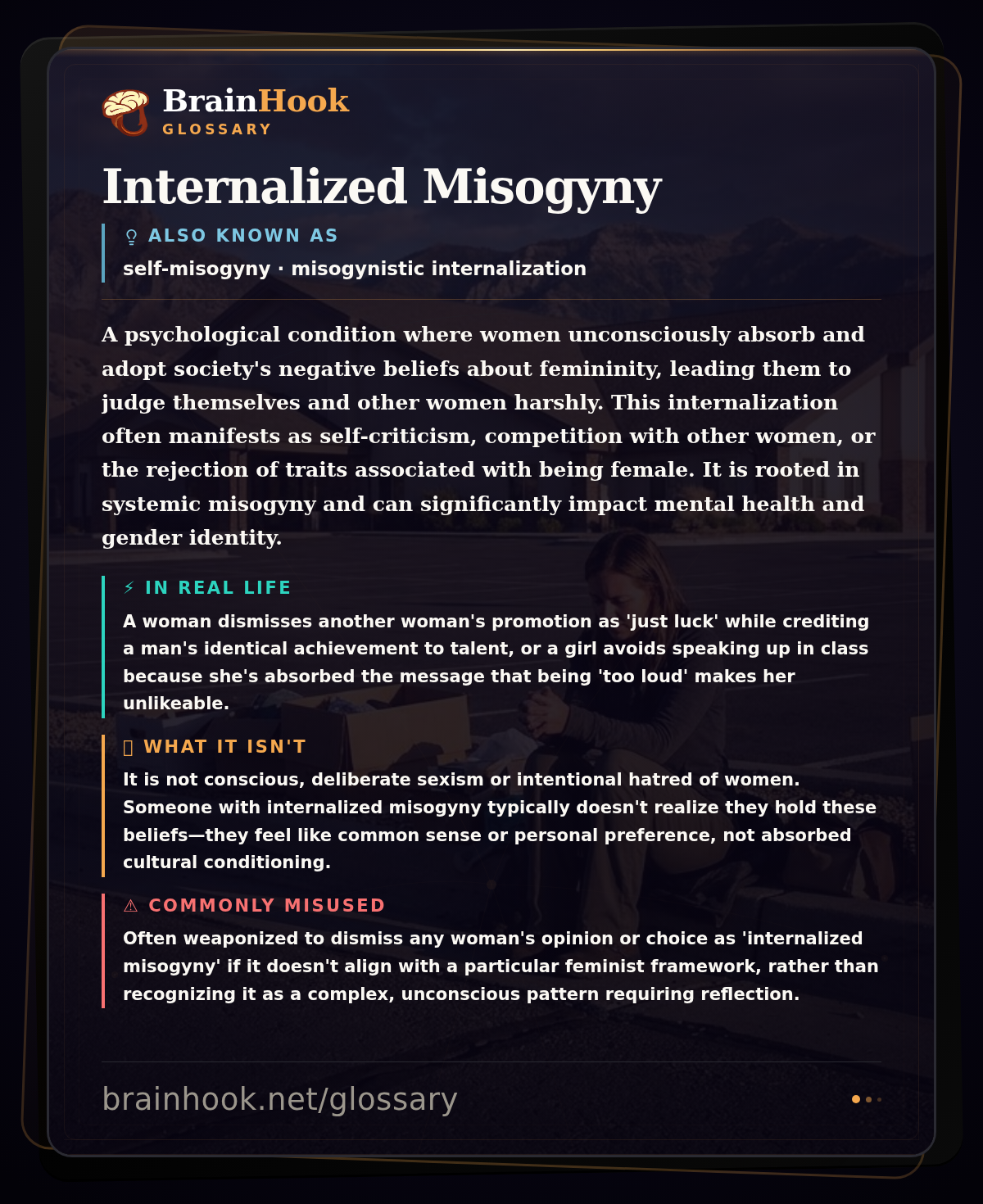 Internalized Misogyny — BrainHook Glossary card