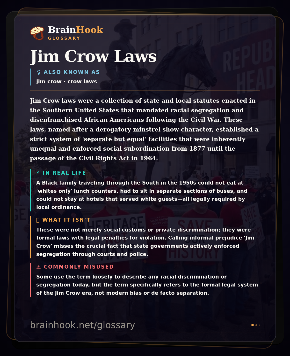 Jim Crow Laws — BrainHook Glossary card