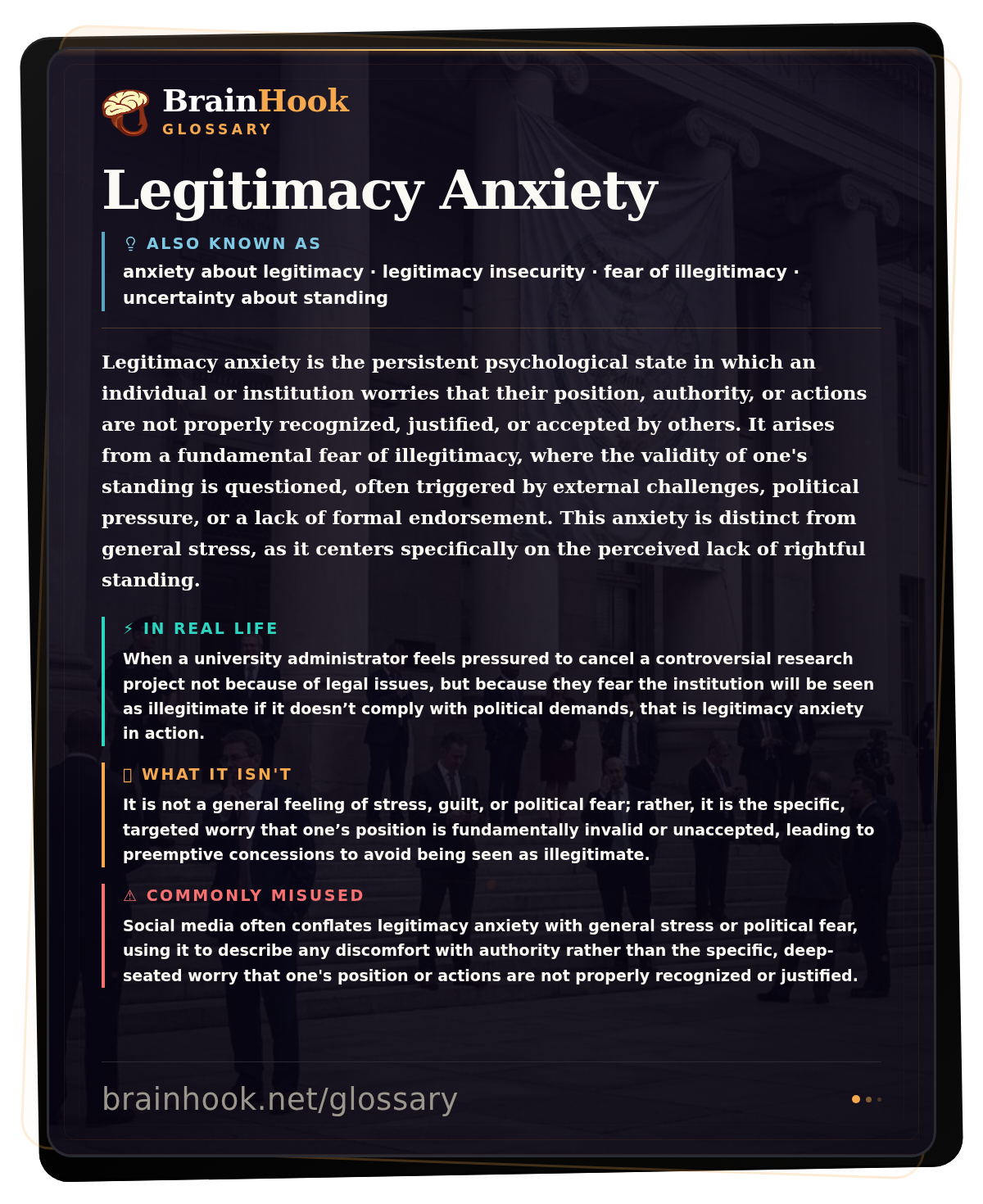 Legitimacy Anxiety — BrainHook Glossary card