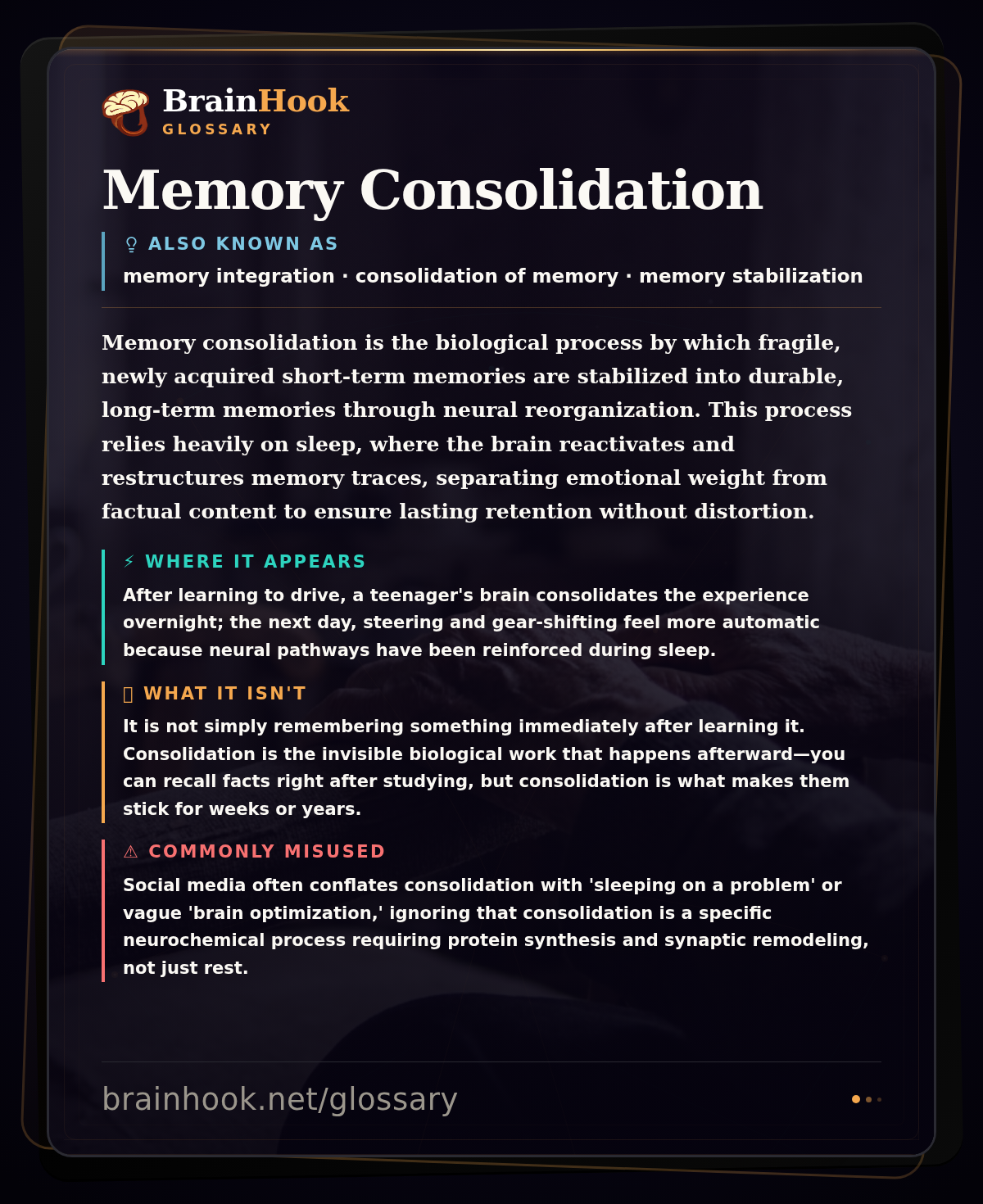 Memory Consolidation — BrainHook Glossary card