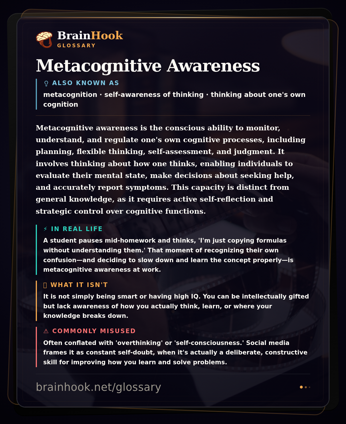 Metacognitive Awareness — BrainHook Glossary card