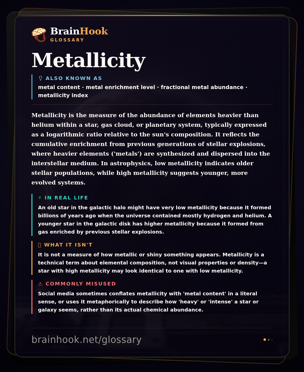 Metallicity — BrainHook Glossary card