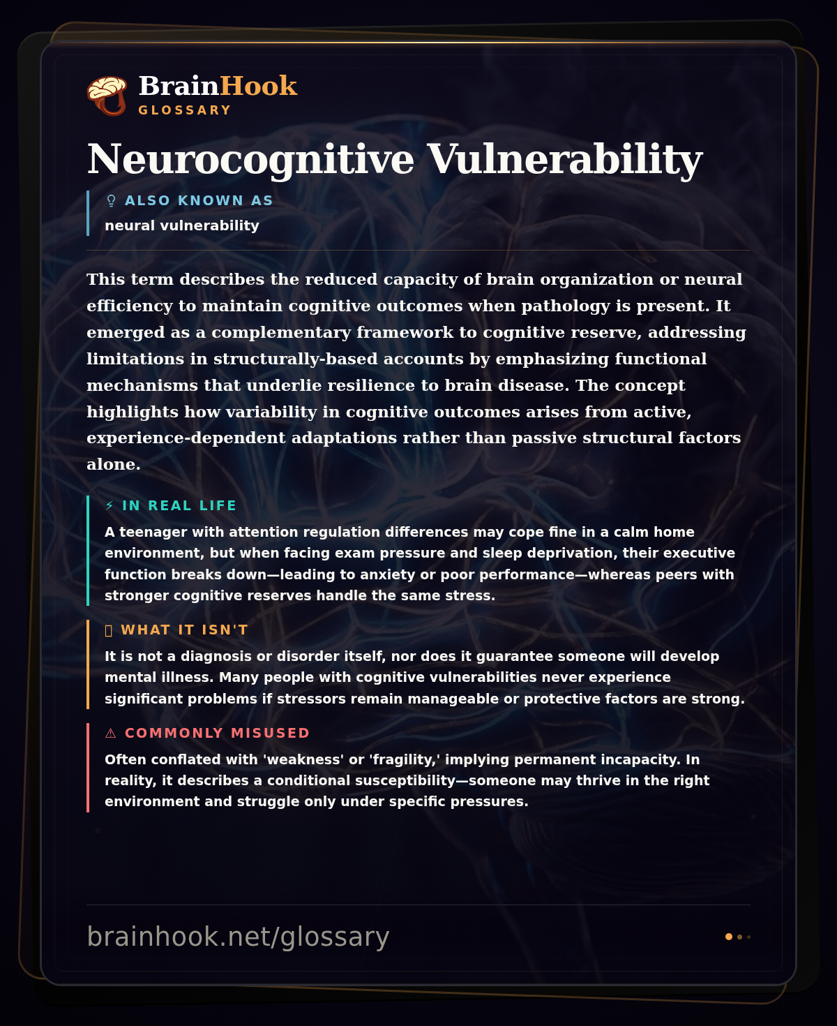 Neurocognitive Vulnerability — BrainHook Glossary card