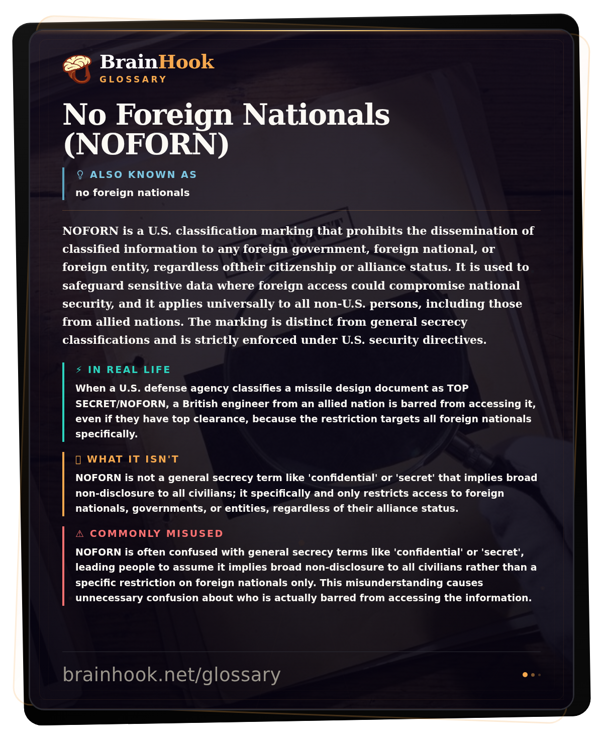 No Foreign Nationals (NOFORN) — BrainHook Glossary card