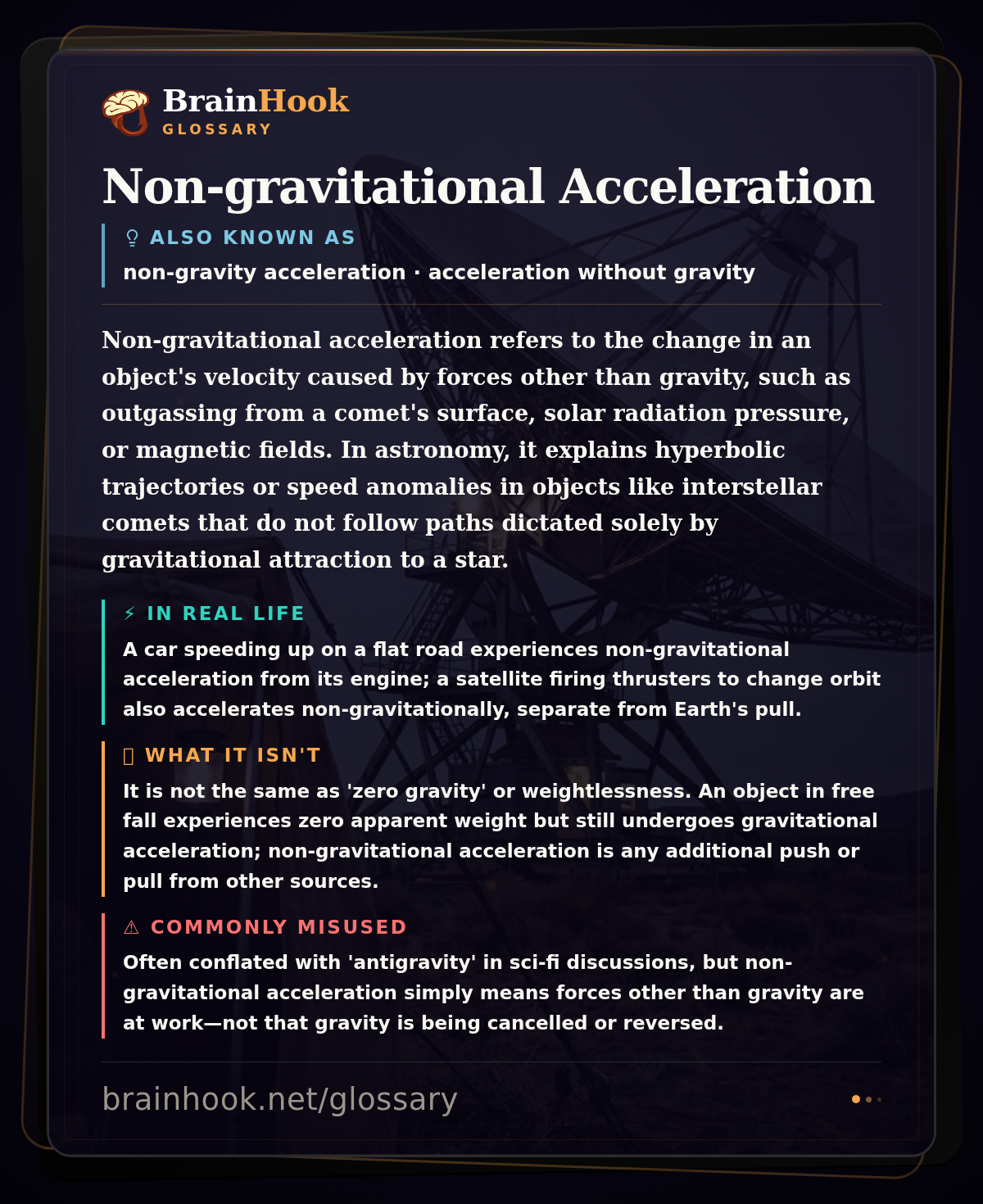 Non-gravitational Acceleration — BrainHook Glossary card